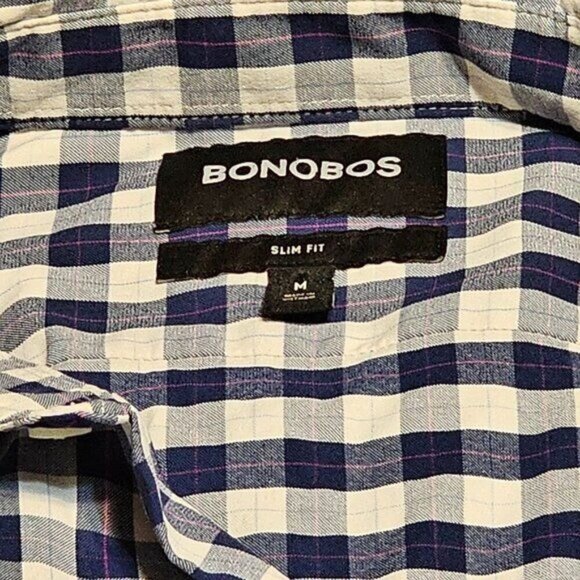 Bonobos Slim Fit Blue & White Checkered Button-Down Shirt Size Medium - Picture 3 of 16